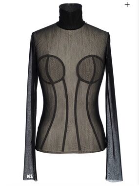 Natasha Zinko Sheer Mesh Mock Neck Corset Illusion Top Black XS